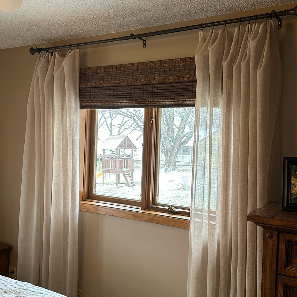 Heavy duty adjustable curtain rods & hardware - 2 , and 2 sets of custom sheers